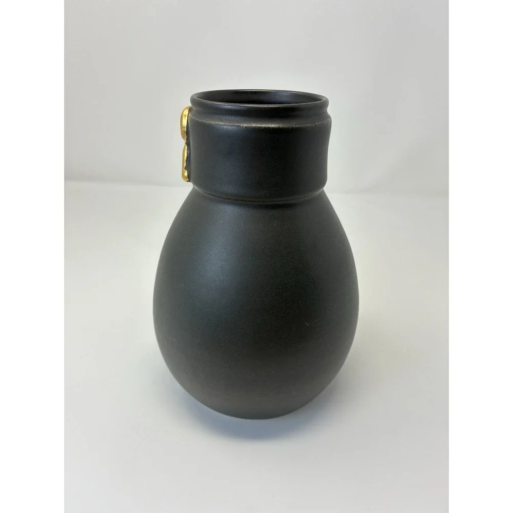 Amanda Wright Studio YES SIR Vase Set Black Gold Ceramic Art Pottery Signed